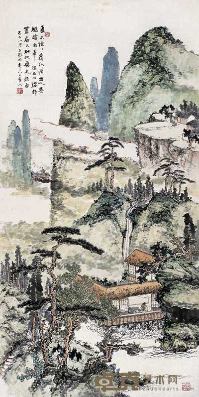 沈子丞 己巳（1989）年作 山水 立轴 137×68cm